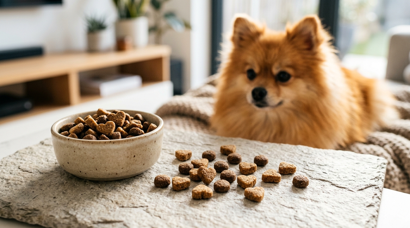 適合小型犬的小顆粒飼料，質地細緻且易於咀嚼。