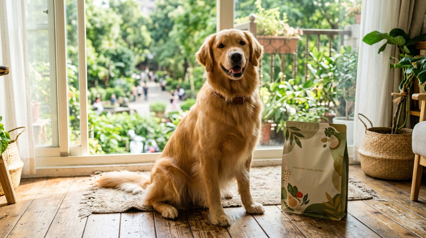 陽光灑落的溫馨室內，毛孩與在地生產優質飼料的幸福日常