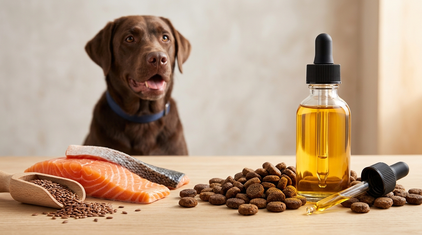 含有鮭魚油與新鮮食材的優質狗飼料特寫
