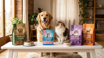 飼主在寵物店比較不同品牌飼料