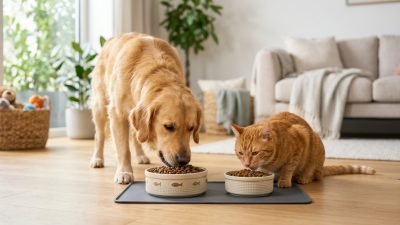 倍力寵物食品筆記分享，狗狗與貓咪一同享用倍力優質飼料，展現毛孩們健康快樂的用餐時光。