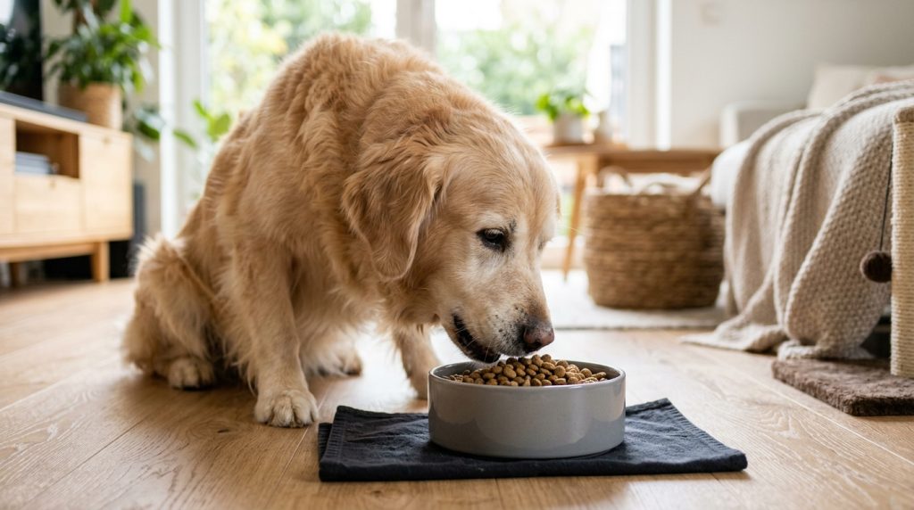 倍力寵物食品的優質飼料讓黃金獵犬開心享用，確保毛孩獲得均衡營養，維持健康活力。