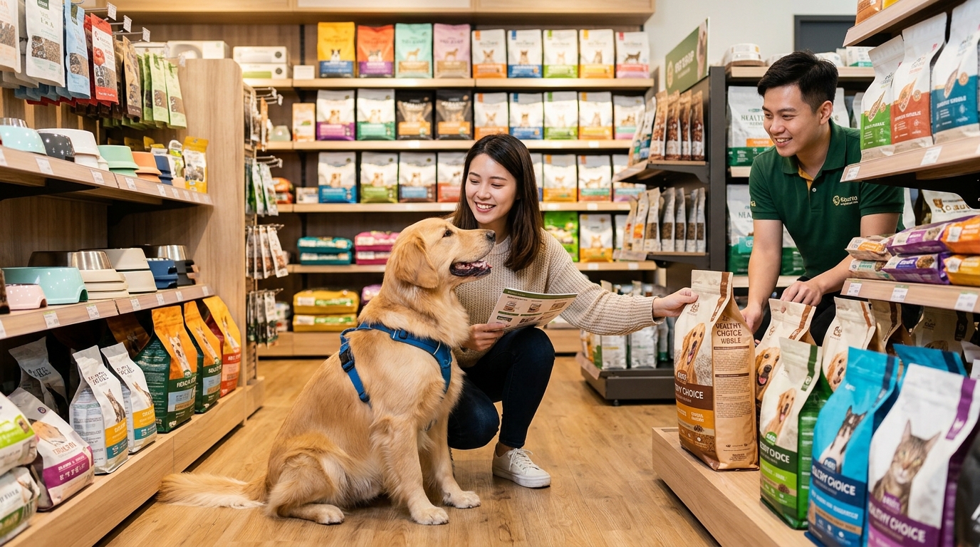 國產飼料的實體通路與購買地點，讓飼主方便現場挑選。